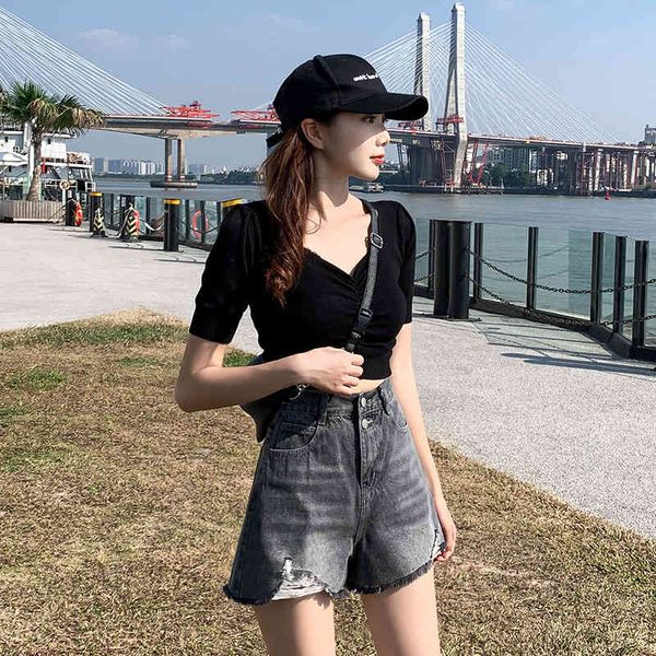 women's shorts high waist loose holed denim summer 2021 a-line versatile korean wide leg pants fashion, White;black
women's shorts high waist loose holed denim summer 2021 a-line versatile korean wide leg pants fashion, White;black
