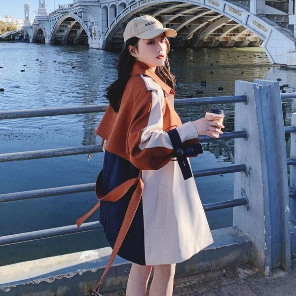 women's trench coats 2021 spring and autumn patchwork loose showing thin coat female korean students fashion, Tan;black
women's trench coats 2021 spring and autumn patchwork loose showing thin coat female korean students fashion, Tan;black