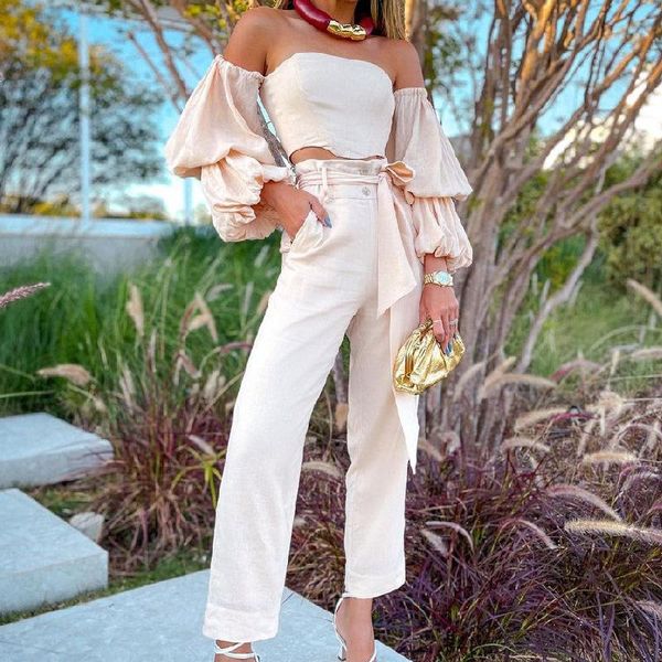 women's two piece pants autumn winter office outfits women tube and pocket button-shaped belt set lady lantern sleeve solid color suit, White
women's two piece pants autumn winter office outfits women tube and pocket button-shaped belt set lady lantern sleeve solid color suit, White