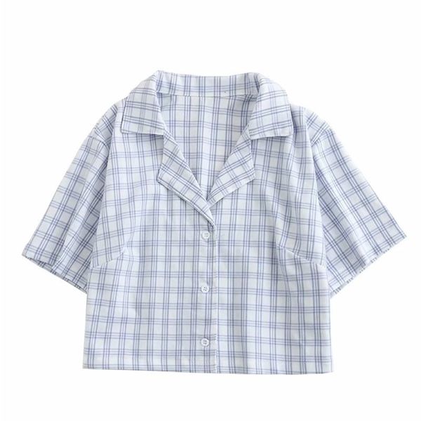 women casual blouses loose formal plaid blusa and shirt office ladies wear small fashion summer 210430, White
women casual blouses loose formal plaid blusa and shirt office ladies wear small fashion summer 210430, White