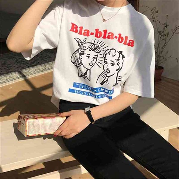 character printed letter simple all match fashion spring short sleeve female cute college wind tees 210708, White
character printed letter simple all match fashion spring short sleeve female cute college wind tees 210708, White