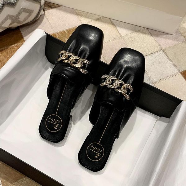 slippers women's shoes fashion chain flat leather casual sandals formal square toe comfortable, Black
slippers women's shoes fashion chain flat leather casual sandals formal square toe comfortable, Black
