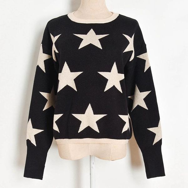 women's sweaters vintage 2021 winter gold five-pointed star long-sleeved knit sweater women pullover oversize black clothes, White;black
women's sweaters vintage 2021 winter gold five-pointed star long-sleeved knit sweater women pullover oversize black clothes, White;black