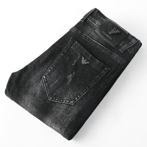 jeans slim fit stretch casual versatile men's long pants korean fashion men, Blue