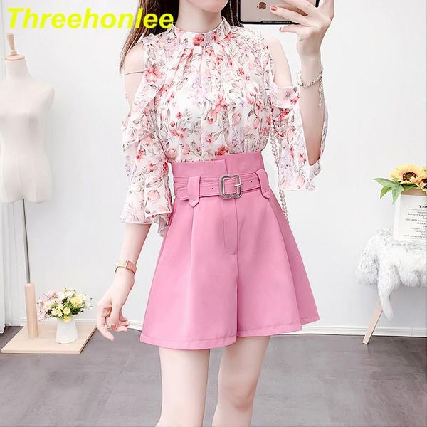 women's tracksuits 2021 summer short sleeve two piece set women sweet pink floral print chiffon blouse waist shorts suits, Gray
women's tracksuits 2021 summer short sleeve two piece set women sweet pink floral print chiffon blouse waist shorts suits, Gray