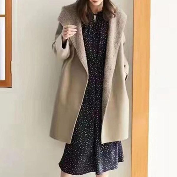 women's wool & blends japanese windbreaker overcoat gentle mid-length autumn and winter simple ladies coat elegant female casual outwea, Black
women's wool & blends japanese windbreaker overcoat gentle mid-length autumn and winter simple ladies coat elegant female casual outwea, Black