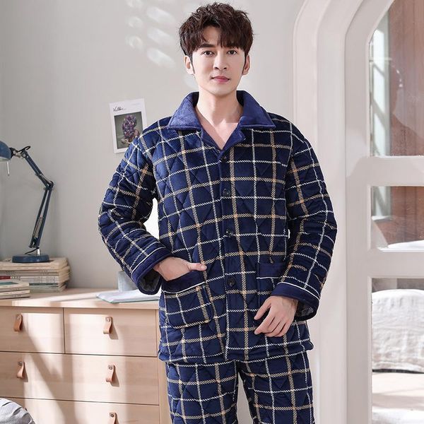 Men's Sleepwear Winter Keep Warm Plaid Quilted Pajama Sets Soft Men Lounge Set Three Layer Coral Fleece Thick Jacket CDPH, Black;brown
Men's Sleepwear Winter Keep Warm Plaid Quilted Pajama Sets Soft Men Lounge Set Three Layer Coral Fleece Thick Jacket CDPH, Black;brown