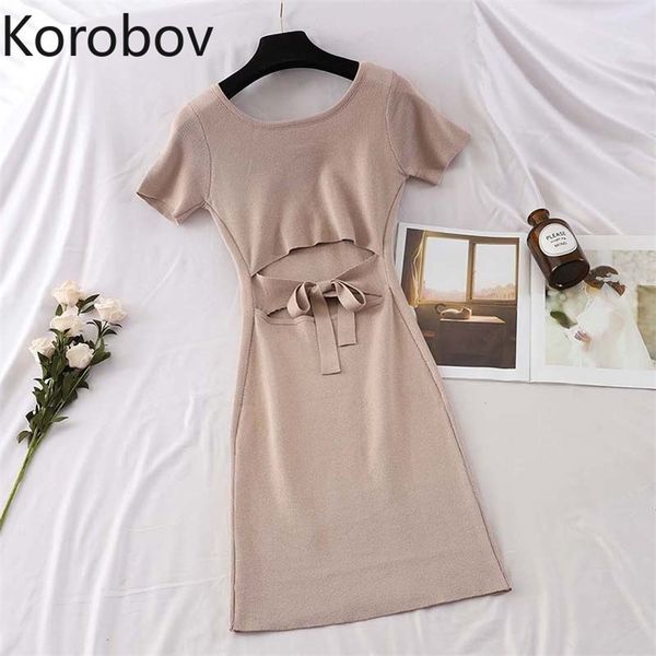 korobov backless bow women dress korean solid o neck short sleeve female dresses vintag elegant knitted vestidos mujer 210430, Black;gray
korobov backless bow women dress korean solid o neck short sleeve female dresses vintag elegant knitted vestidos mujer 210430, Black;gray