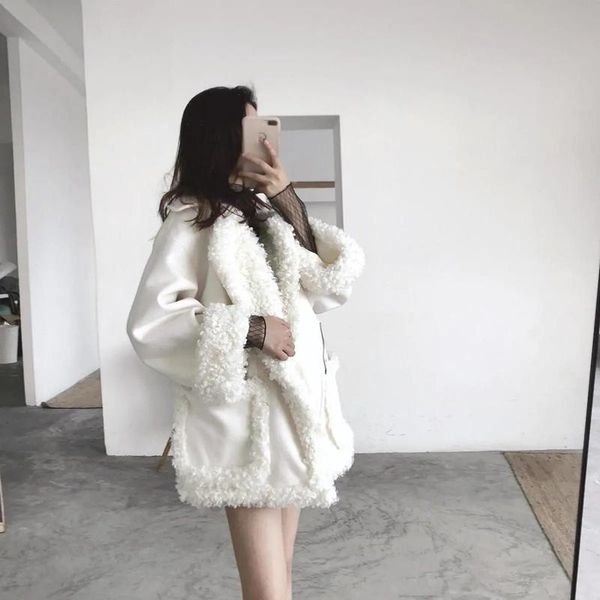 women's wool & blends winter outerwear 2021 long sleeve loose twill woolen oversize coats female fashion turndown collar thicken jacket, Black
women's wool & blends winter outerwear 2021 long sleeve loose twill woolen oversize coats female fashion turndown collar thicken jacket, Black
