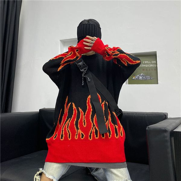 2021 new sweater female hip-hop style flame jacquard womens sweater traf couple pullover knit loose mens sweater, White;black
2021 new sweater female hip-hop style flame jacquard womens sweater traf couple pullover knit loose mens sweater, White;black