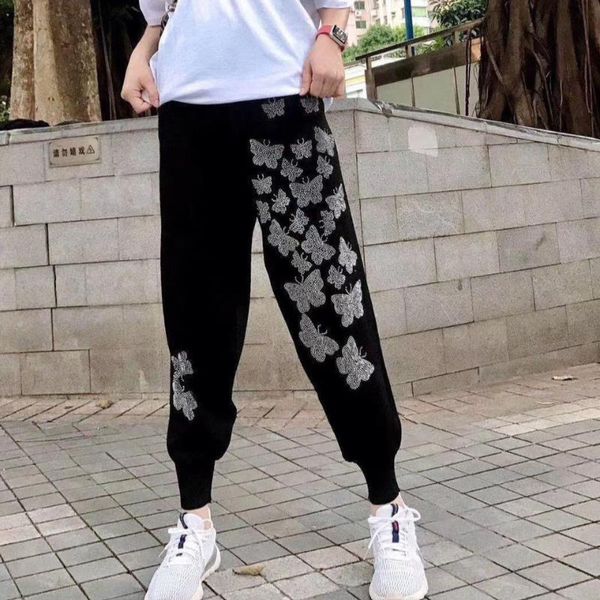 women's pants & capris 2021 fall butterfly drilling harem korean trousers fashion elastic waist ankle-length black women, Black;white
women's pants & capris 2021 fall butterfly drilling harem korean trousers fashion elastic waist ankle-length black women, Black;white