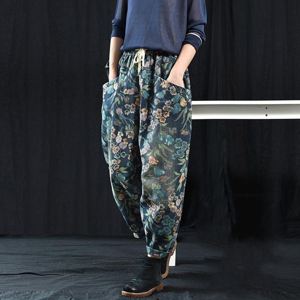 arrival spring fall female-style style loose-waist elastic cotton denim pants big vintage pocket printing jeans s483, Blue
arrival spring fall female-style style loose-waist elastic cotton denim pants big vintage pocket printing jeans s483, Blue