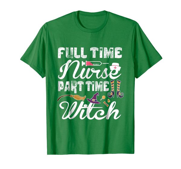 candy boot broom fulltime nurse part time witch tshirt, White;black