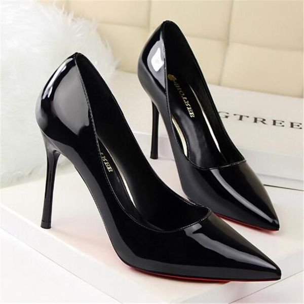 pointed toe shallow fashion high heels shoes women pumps concise patent leather women's wedding party show thin dress, Black
pointed toe shallow fashion high heels shoes women pumps concise patent leather women's wedding party show thin dress, Black