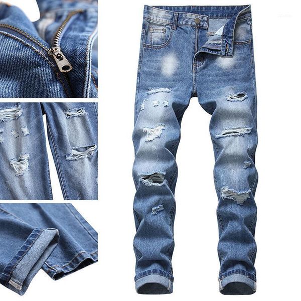 men's jeans denim trousers four seasons spot bleaching, dyeing and washing casual large size waist hole, Blue
men's jeans denim trousers four seasons spot bleaching, dyeing and washing casual large size waist hole, Blue