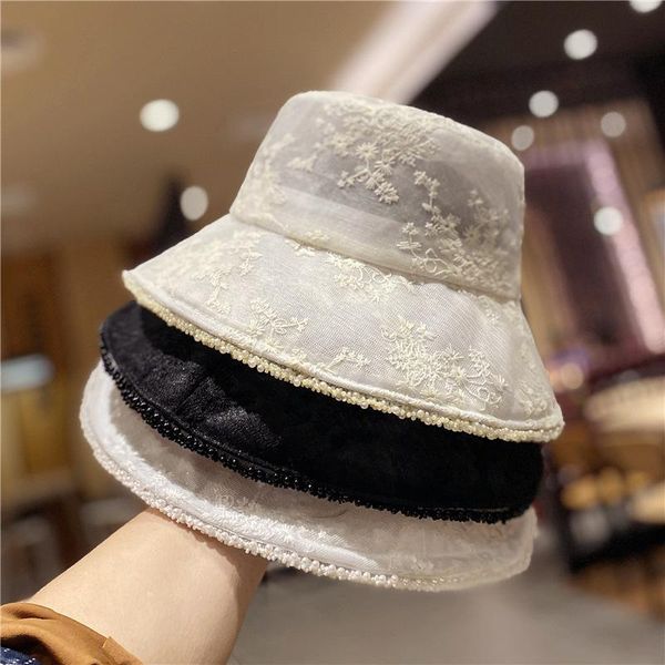 wide brim hats 2021 hat female korean casual wild lace embroidery fisherman women summer thin elegant pearl basin for, Blue;gray
wide brim hats 2021 hat female korean casual wild lace embroidery fisherman women summer thin elegant pearl basin for, Blue;gray