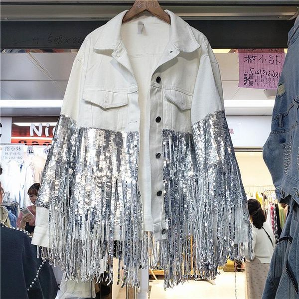 women's jackets basic denim jacketz ren coat womans 2021 spring single buckle have sequines tassel black / white jeans jacket, Black;brown
women's jackets basic denim jacketz ren coat womans 2021 spring single buckle have sequines tassel black / white jeans jacket, Black;brown