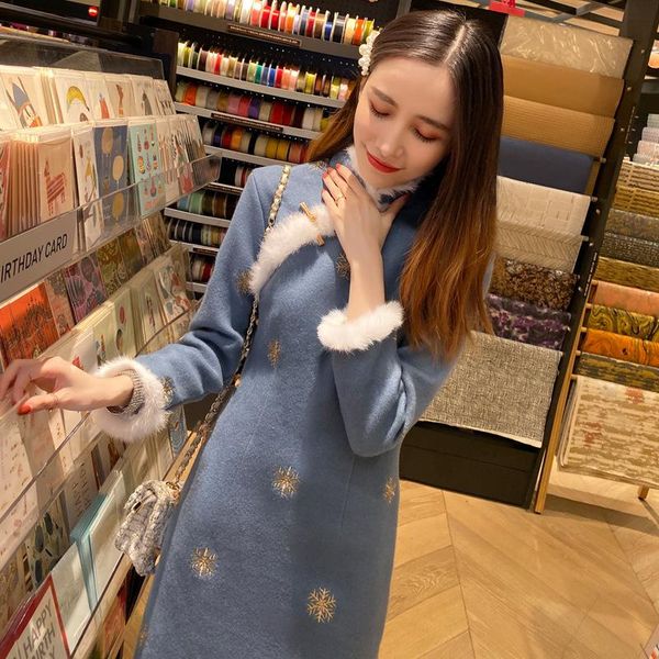 ethnic clothing chinese improved woolen cheongsam exquisite vintage button long slim qipao real fur party dress autumn vestidos, Red
ethnic clothing chinese improved woolen cheongsam exquisite vintage button long slim qipao real fur party dress autumn vestidos, Red