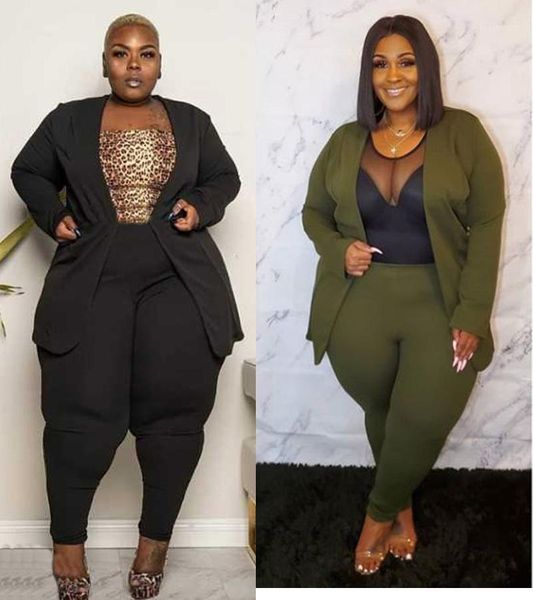 women's suits & blazers plus size xl-4xl autumn winter women full sleeve solid + pants suit two piece set office lady business uniform, White;black 
women's suits & blazers plus size xl-4xl autumn winter women full sleeve solid + pants suit two piece set office lady business uniform, White;black