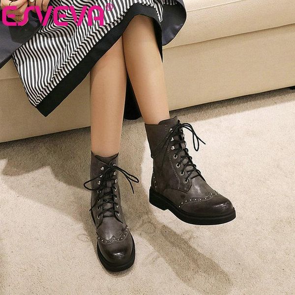 boots esveva 2021 rivet lace up square low heel pu leather ankle women shoes platform round toe size 34-43, Black
boots esveva 2021 rivet lace up square low heel pu leather ankle women shoes platform round toe size 34-43, Black