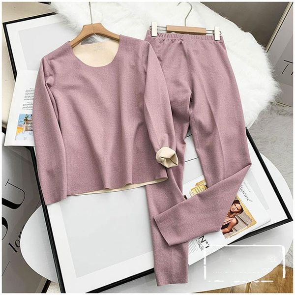 women's two piece pants 2 thermal underwear warm winter print pullover+pencil ladies clothes solid women shaped, White