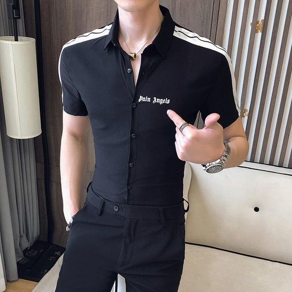 men's casual shirts british style summer short sleeve shirt 5xl stylish for men button up camisa hombre striped slim, White;black
men's casual shirts british style summer short sleeve shirt 5xl stylish for men button up camisa hombre striped slim, White;black