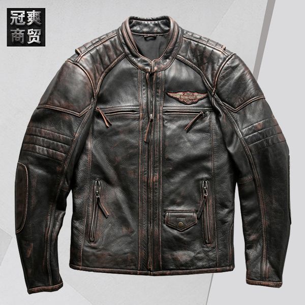 fashion leather stand collar casual old jacket men's straight harley motorcycle, Black
fashion leather stand collar casual old jacket men's straight harley motorcycle, Black