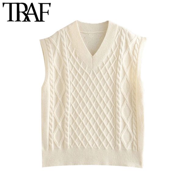 traf women fashion oversized cable-knit vest sweater vintage v neck sleeveless female waistcoat chic 210415, White
traf women fashion oversized cable-knit vest sweater vintage v neck sleeveless female waistcoat chic 210415, White