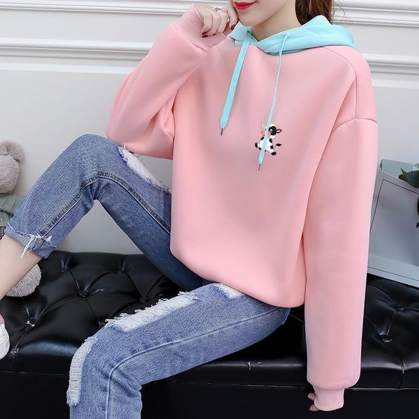 women's hoodies & sweatshirts women streetwear casual looses harajuku kawaii cartoon dairy cattle print spell color splicing fleece hoo, Black
women's hoodies & sweatshirts women streetwear casual looses harajuku kawaii cartoon dairy cattle print spell color splicing fleece hoo, Black