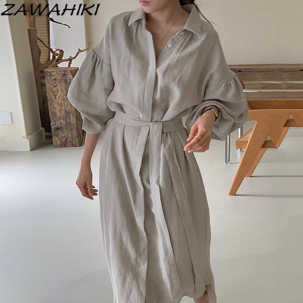 casual dresses zawahiki korean autumn simple turn down collar solid single-breasted loose lantern sleeve mid-length dress with sashes, Black;gray
casual dresses zawahiki korean autumn simple turn down collar solid single-breasted loose lantern sleeve mid-length dress with sashes, Black;gray