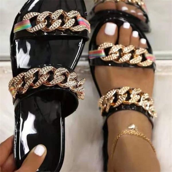 slippers women's chain ladies fashion pu leather female flats slides casual outdoor plus size sandals women shoes 2021, Black
slippers women's chain ladies fashion pu leather female flats slides casual outdoor plus size sandals women shoes 2021, Black