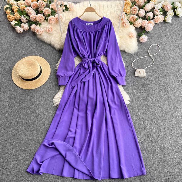 vintage purple/yellow/black long dress women elegant round neck puff sleeve high waist a-line maxi vestidos female spring autumn y0603, Black;gray
vintage purple/yellow/black long dress women elegant round neck puff sleeve high waist a-line maxi vestidos female spring autumn y0603, Black;gray