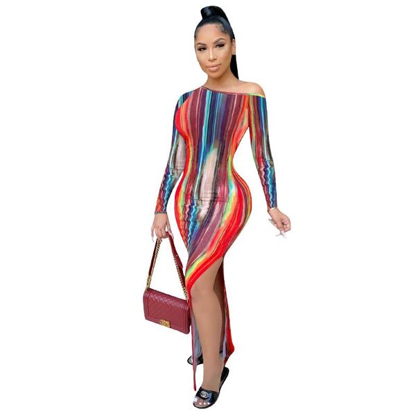 casual dresses unique rainbow one-shoulder split long skirt summer holiday clothes feminine tight dress sleeve robe, Black;gray
casual dresses unique rainbow one-shoulder split long skirt summer holiday clothes feminine tight dress sleeve robe, Black;gray
