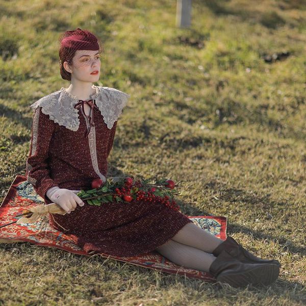 casual dresses autumn spring original design women vintage mori girls embroidery lapel beading knitted wine red dress, Black;gray
casual dresses autumn spring original design women vintage mori girls embroidery lapel beading knitted wine red dress, Black;gray