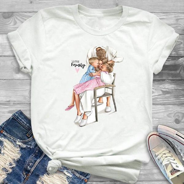 super family father mom womens t shirts love mother cartoon sumer graphic printed top, White
super family father mom womens t shirts love mother cartoon sumer graphic printed top, White
