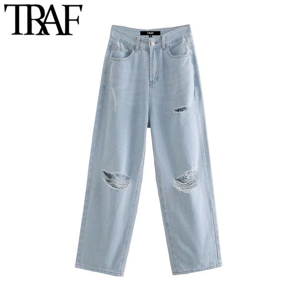 traf women chic fashion ripped detail wide leg jeans vintage high waist zipper fly female ankle denim pants mujer 210415, Blue
traf women chic fashion ripped detail wide leg jeans vintage high waist zipper fly female ankle denim pants mujer 210415, Blue