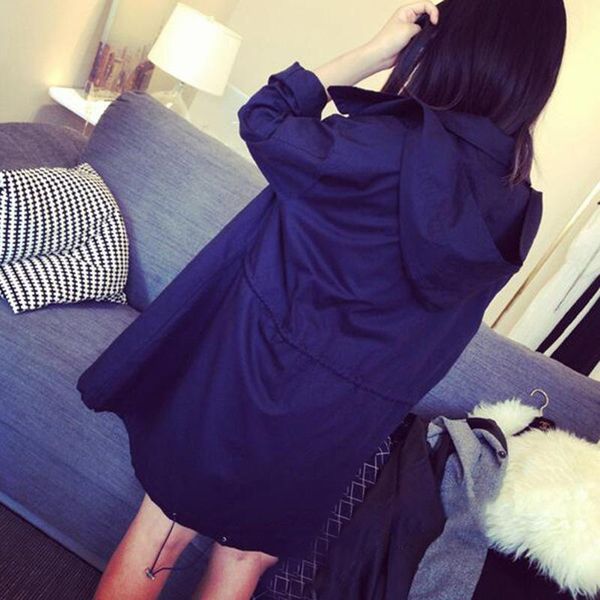 women's trench coats spring and autumn style women casual fashion british loose-fit slimming hooded drawstring coat, Tan;black
women's trench coats spring and autumn style women casual fashion british loose-fit slimming hooded drawstring coat, Tan;black