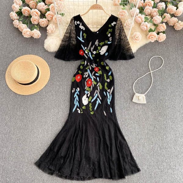 party dresses 2021 summer temperament dress v-neck five-point sleeve lace embroidery fishtail, White;black
party dresses 2021 summer temperament dress v-neck five-point sleeve lace embroidery fishtail, White;black