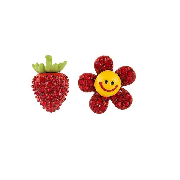 

low price fashion goods asymmetric fruit strawberry pineapple flower three-dimensional stud earrings for girl 925 silver needle, Golden;silver