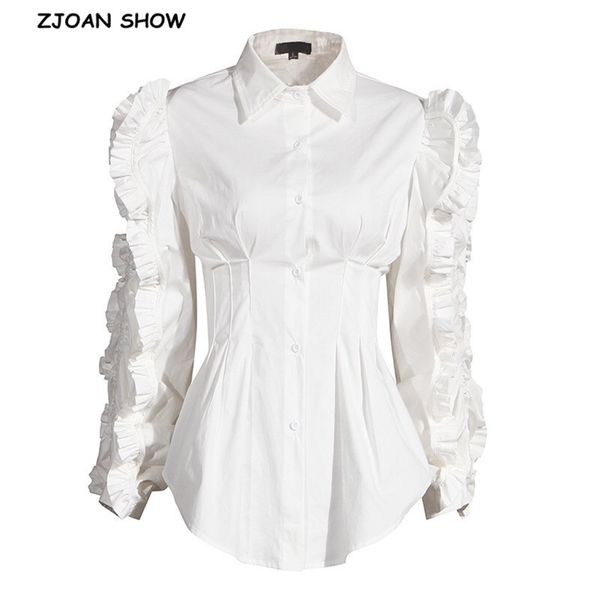 black white ruffles long sleeve woman shirt retro lapel single-breasted blouse causal ruched slim blousas 210429
black white ruffles long sleeve woman shirt retro lapel single-breasted blouse causal ruched slim blousas 210429