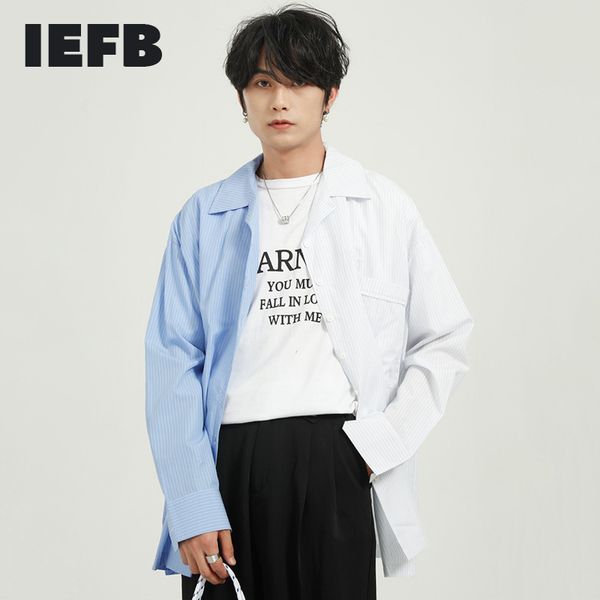 iefb men's wear spring summer white blue patchwork casual striped shirts long sleeve blouse design oversize 9y6170 210524, White;black
iefb men's wear spring summer white blue patchwork casual striped shirts long sleeve blouse design oversize 9y6170 210524, White;black
