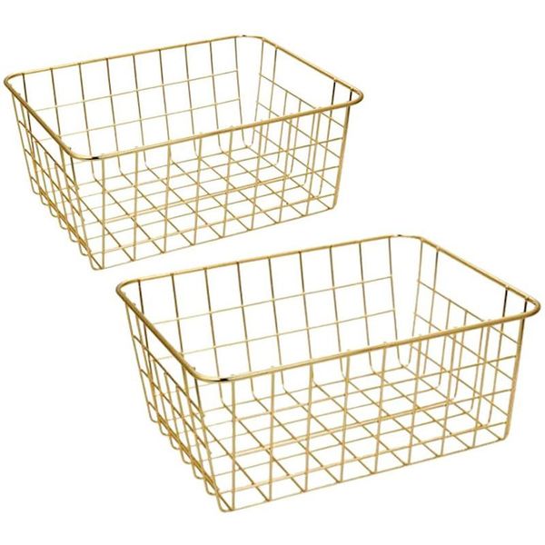 storage baskets wire baskets, gold 2 pack basket, organizing crafts decor kitchen (gold )