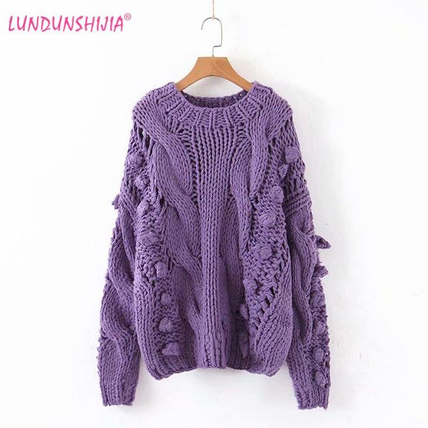 women's sweaters lundunshijia lazy wind handmade women fashion pom knitting thicken 2021 autumn winter hollow out jumpers, White;black
women's sweaters lundunshijia lazy wind handmade women fashion pom knitting thicken 2021 autumn winter hollow out jumpers, White;black