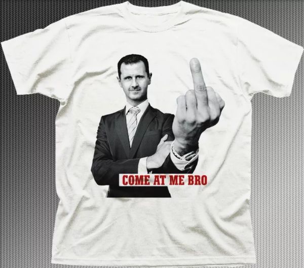 Bashar al-Assad Finger Syria Come at me Bro t-shirt FN9428, White;black 
Bashar al-Assad Finger Syria Come at me Bro t-shirt FN9428, White;black