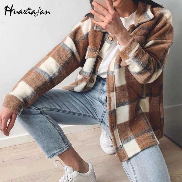 women's jackets huaxiafan woolen casual plaid coat jackets women autumn pockets streetwear ladies chic jacket coats female 2021, Black;brown
women's jackets huaxiafan woolen casual plaid coat jackets women autumn pockets streetwear ladies chic jacket coats female 2021, Black;brown