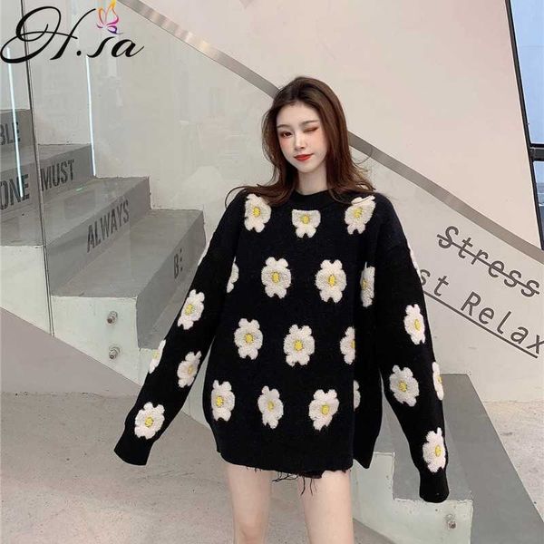 hsa autumn winter korean style loose-fitting outerwear sweater mid-length chic elegant flower jacquard knitted sweater 210716, White;black
hsa autumn winter korean style loose-fitting outerwear sweater mid-length chic elegant flower jacquard knitted sweater 210716, White;black