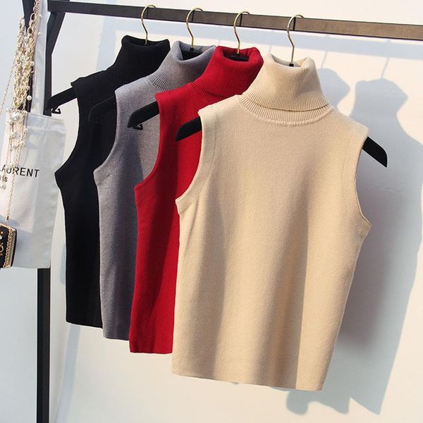 thick spring autumn high neck women sweaters sleeveless pullovers vest knitted tank female turtleneck knit jacket, White;black
thick spring autumn high neck women sweaters sleeveless pullovers vest knitted tank female turtleneck knit jacket, White;black