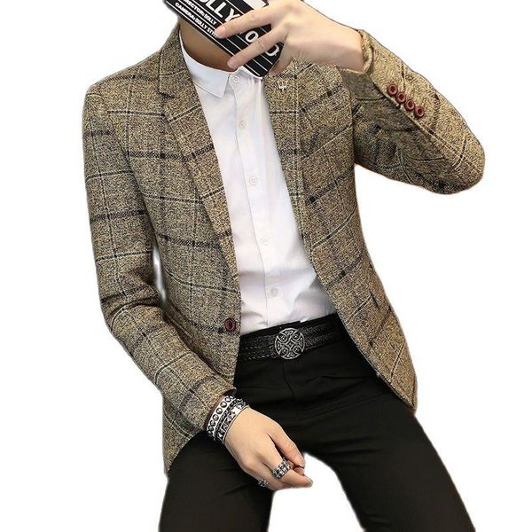 men's suits & blazers wear 2021 street plaid suit jacket leisure business brand clothing slim sports, White;black
men's suits & blazers wear 2021 street plaid suit jacket leisure business brand clothing slim sports, White;black