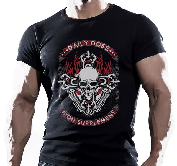 daily dose iron supplement - mens motorbike t-shirt biker motorcycles chopper, White;black 
daily dose iron supplement - mens motorbike t-shirt biker motorcycles chopper, White;black
