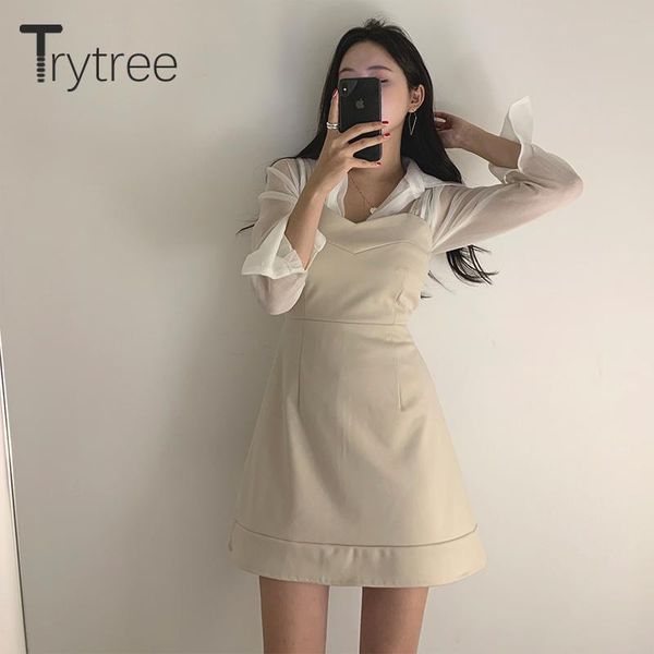two piece dress trytree 2021 spring set casual turn-down collar solid 4 colour blouse + sling mini a-line 2, White
two piece dress trytree 2021 spring set casual turn-down collar solid 4 colour blouse + sling mini a-line 2, White
